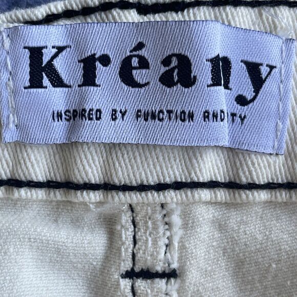 Kreamy Cut Off Shorts Womens Large Belted Raw Hem Y2K Contrast Stitching Boho - Picture 3 of 9